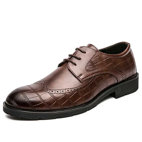 Brown retro pattern brogue derby dress shoe