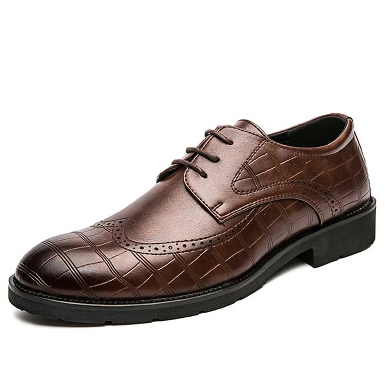 Brown retro pattern brogue derby dress shoe