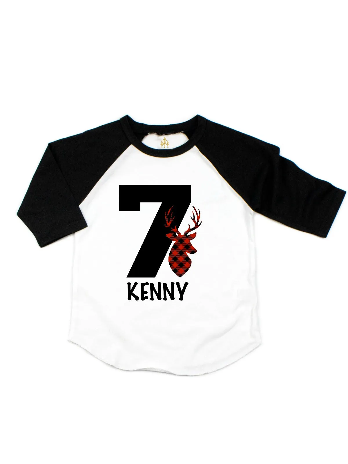 Buffalo Plaid Deer Birthday Raglan