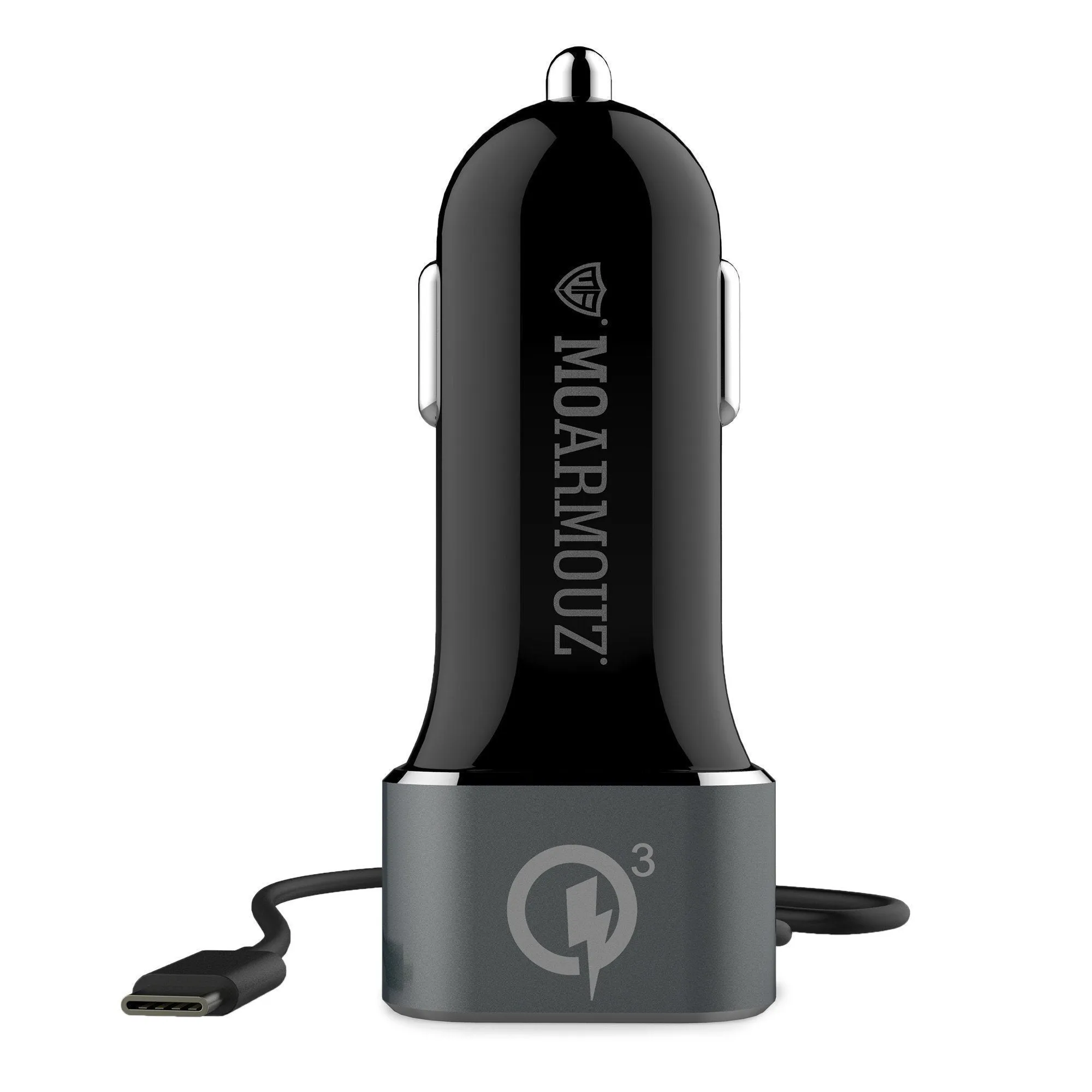 Car Charger with USB-C Cable and QC 3 Outputs