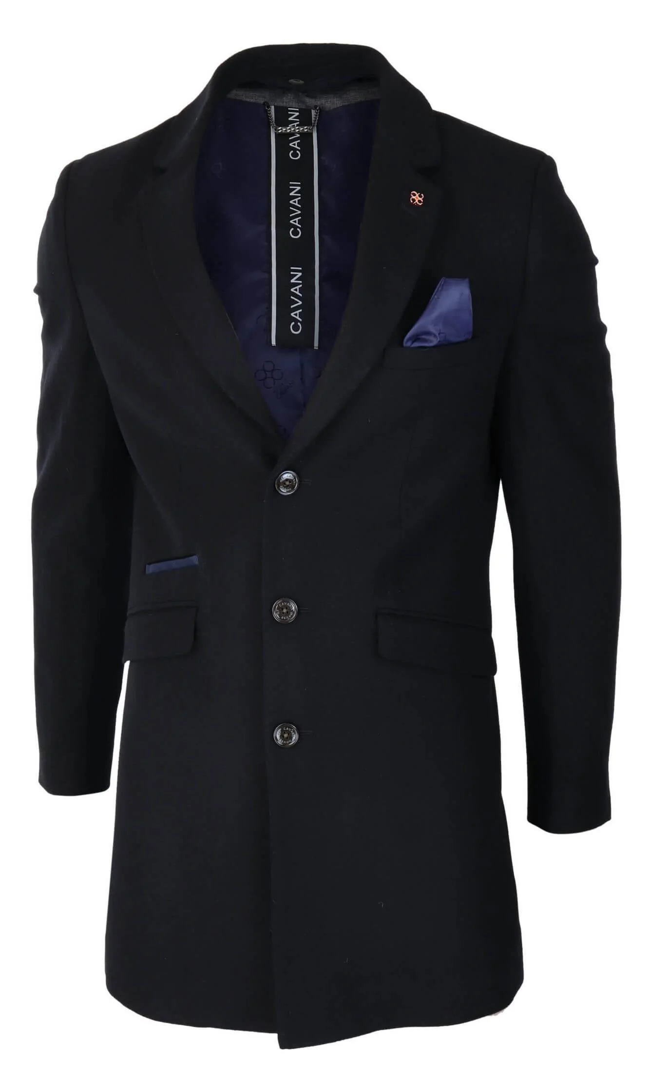 Cavani Mens Classic 3/4 Length Black Overcoat