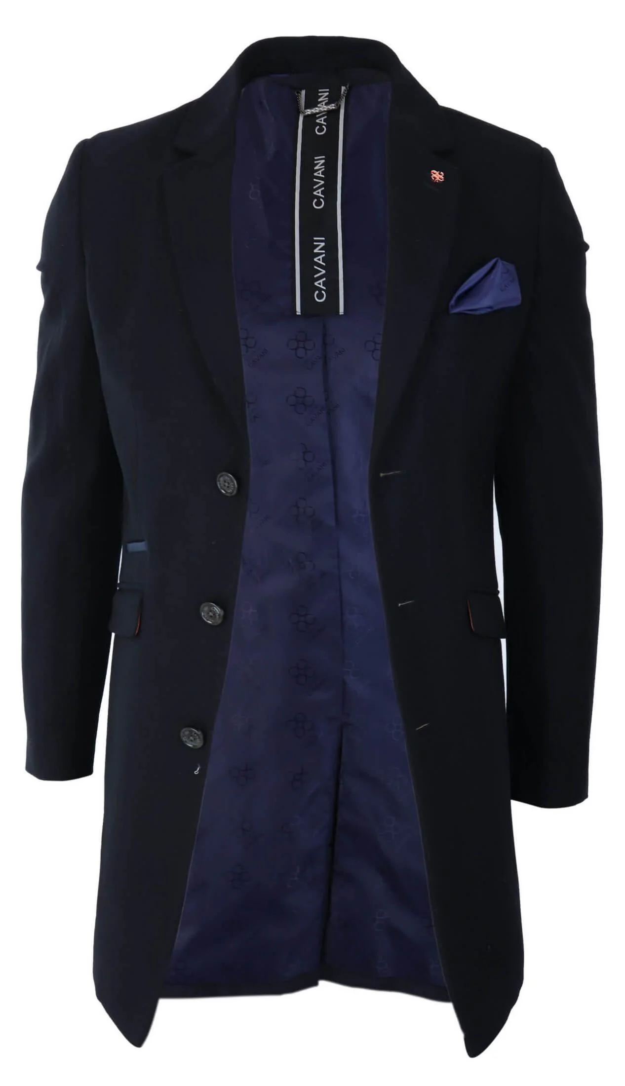 Cavani Mens Classic 3/4 Length Black Overcoat