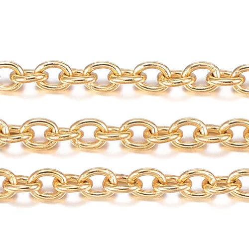 Chain, 304 Stainless Steel, Cable Chain, Soldered, Oval, 18K Gold Plated, 2.5x2mm