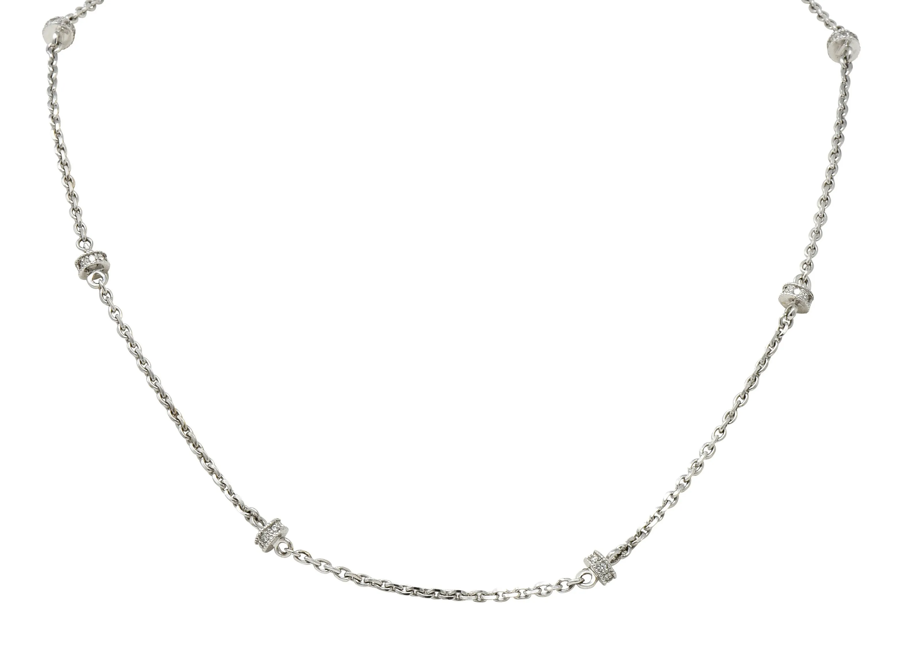 Chic Diamond 18 Karat White Gold Rondelle Station Cable Chain Necklace