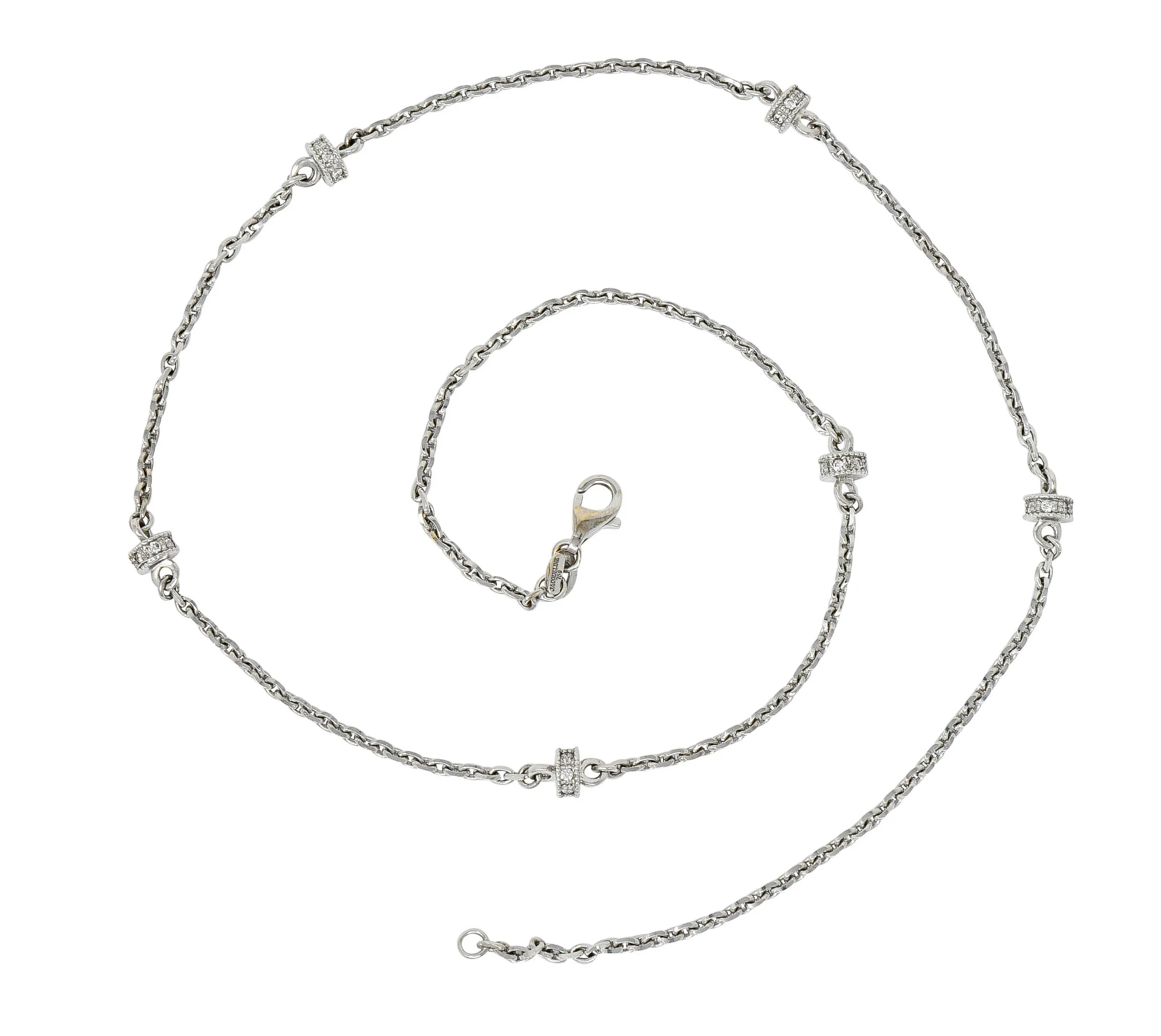 Chic Diamond 18 Karat White Gold Rondelle Station Cable Chain Necklace