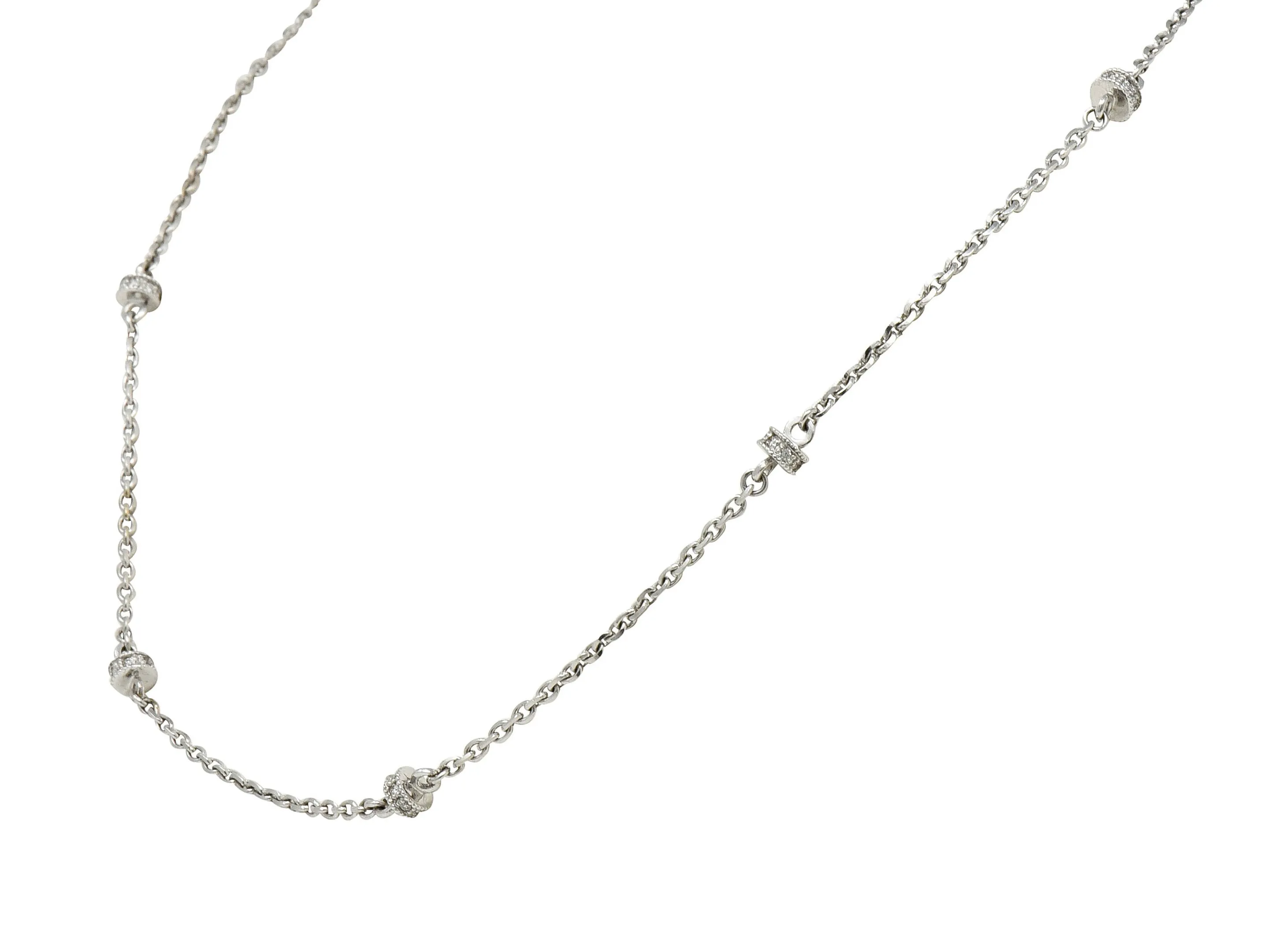 Chic Diamond 18 Karat White Gold Rondelle Station Cable Chain Necklace