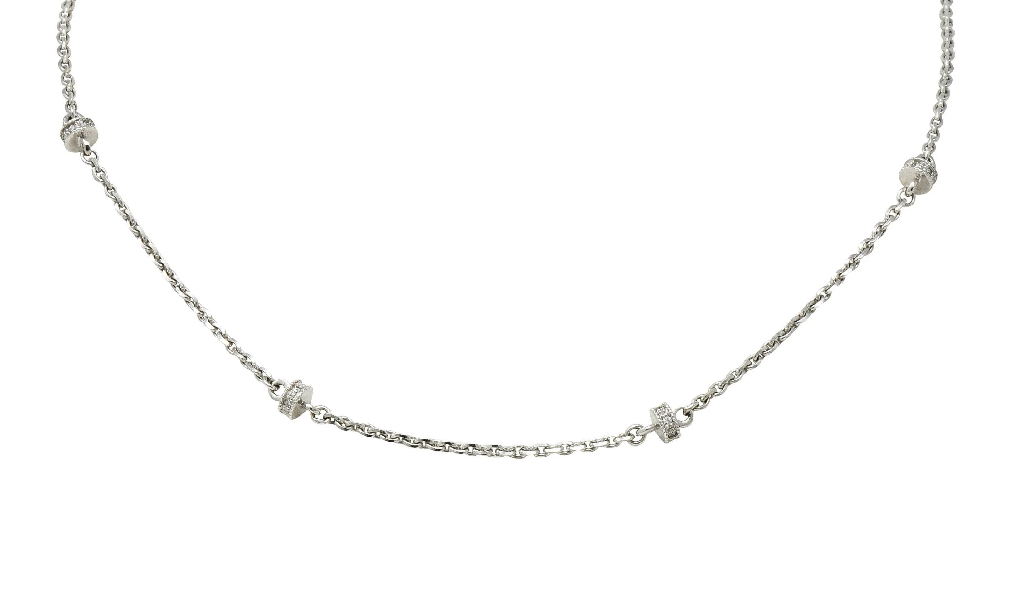 Chic Diamond 18 Karat White Gold Rondelle Station Cable Chain Necklace