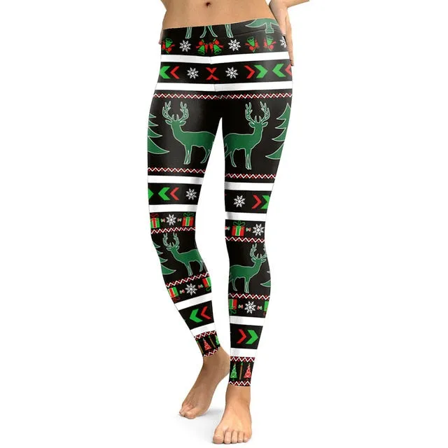 Christma Party Fitness Leggings Women Elk Printed Legging New Year Leggin Women Gift Workout Pants Winter