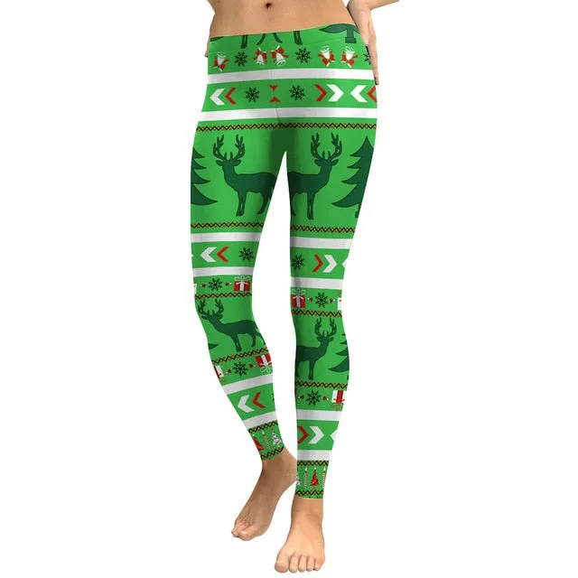 Christma Party Fitness Leggings Women Elk Printed Legging New Year Leggin Women Gift Workout Pants Winter