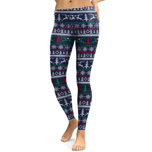 Christma Party Fitness Leggings Women Elk Printed Legging New Year Leggin Women Gift Workout Pants Winter