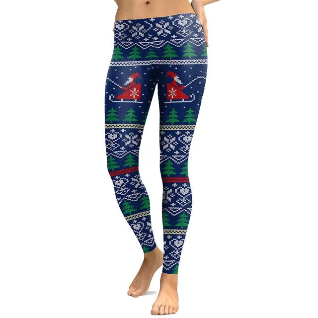 Christma Party Fitness Leggings Women Elk Printed Legging New Year Leggin Women Gift Workout Pants Winter