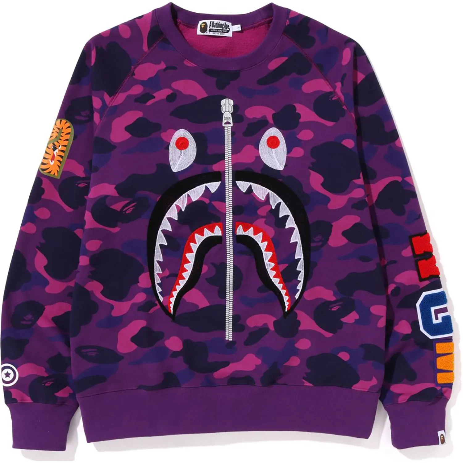 COLOR CAMO EMBROIDERY SHARK CREWNECK MENS