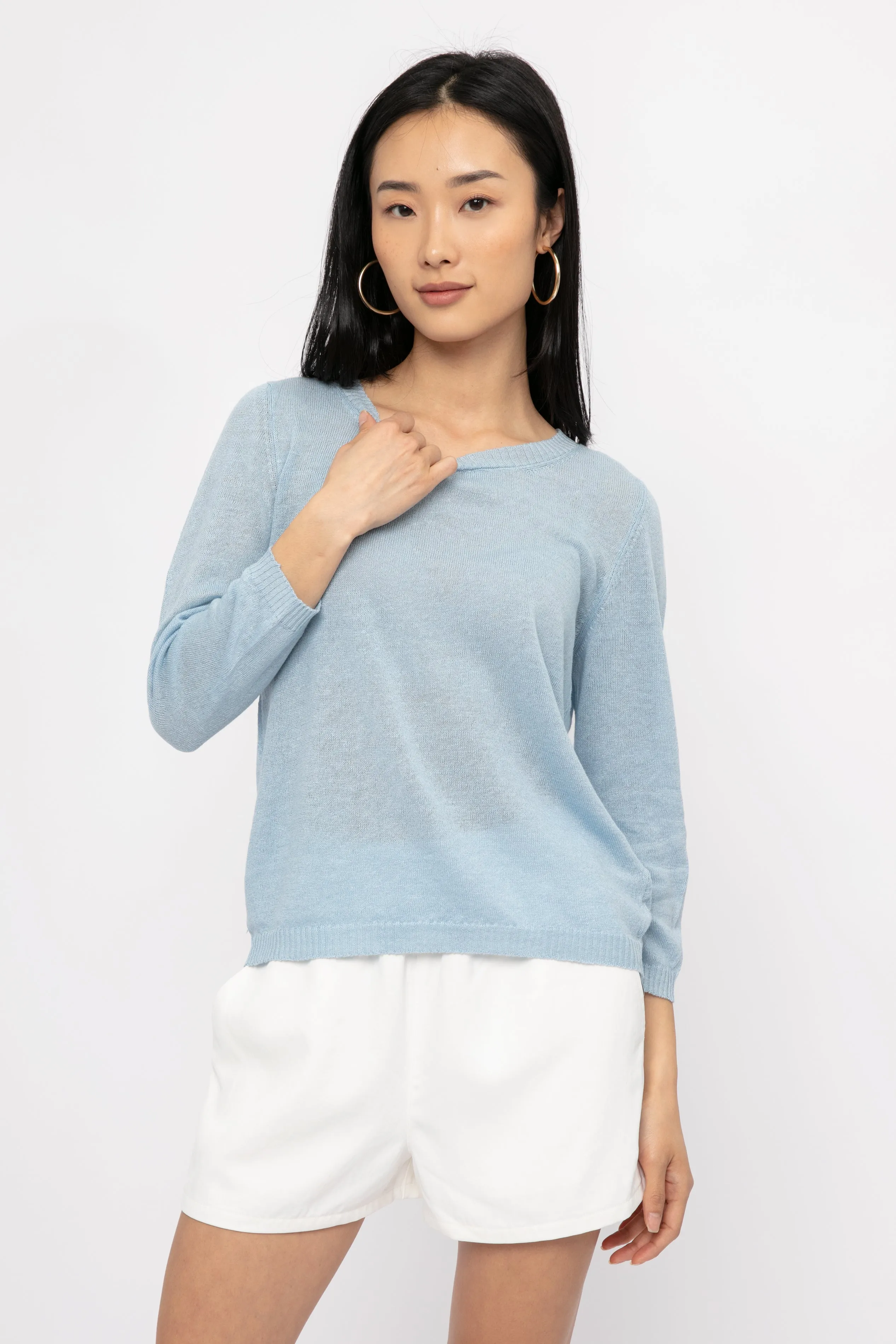 Cotton Linen Top in Ciel Blue