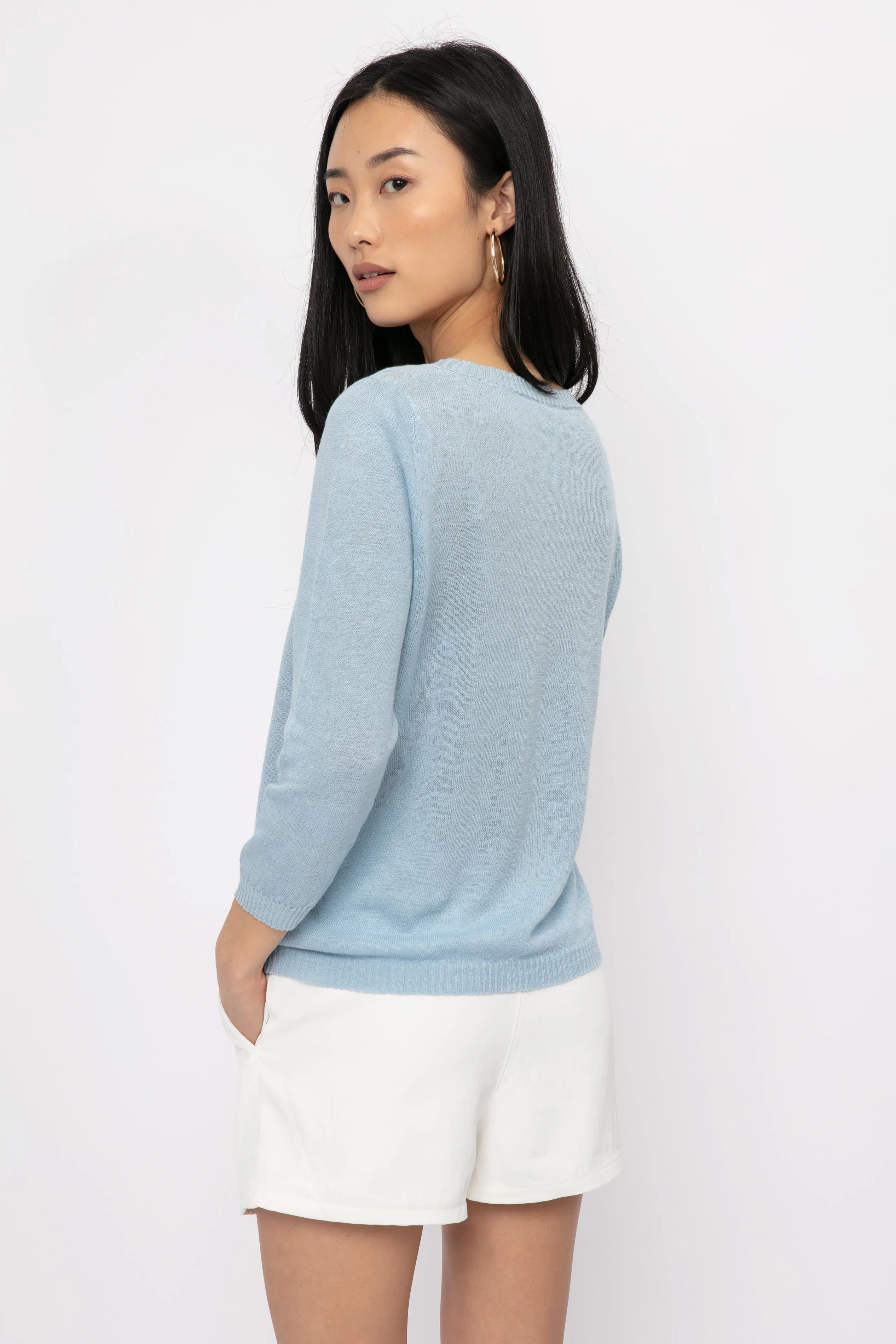 Cotton Linen Top in Ciel Blue