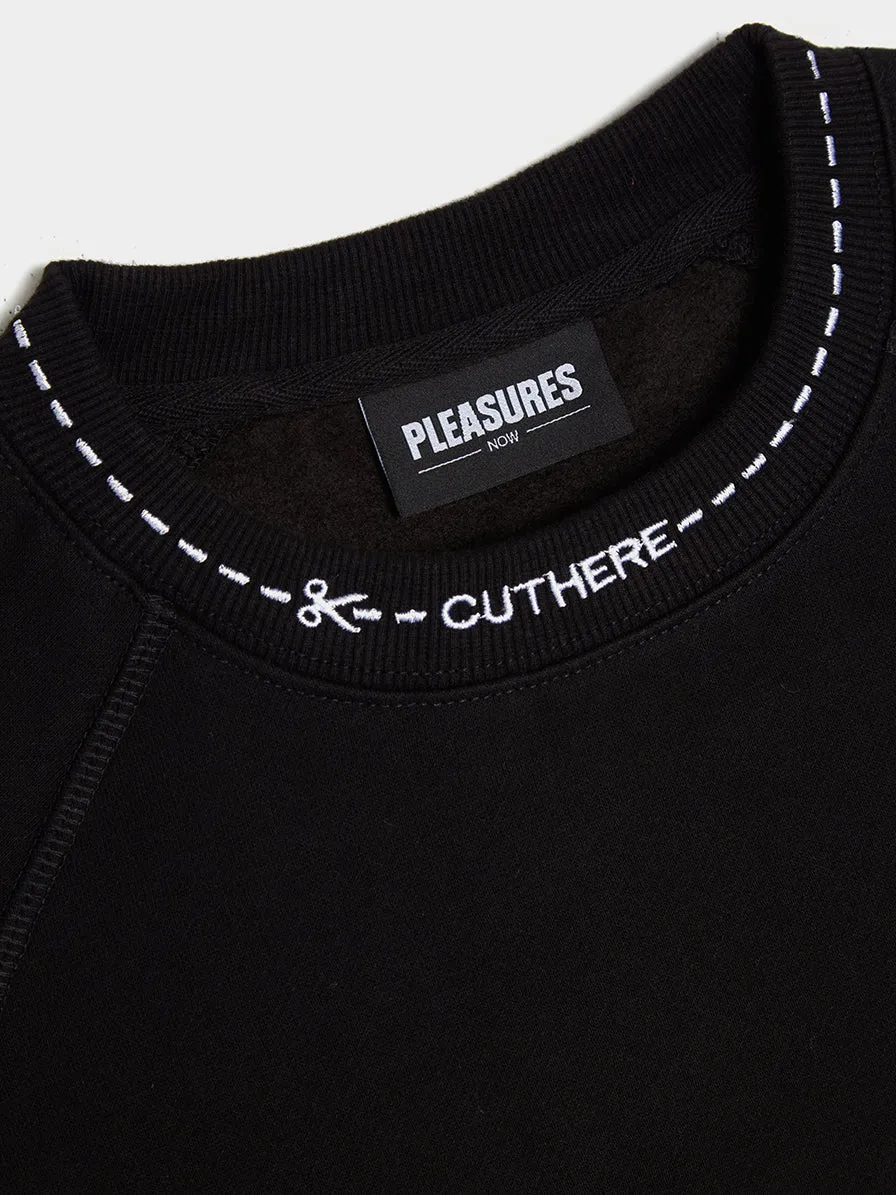 Cut Here Raglan Crewneck, Black