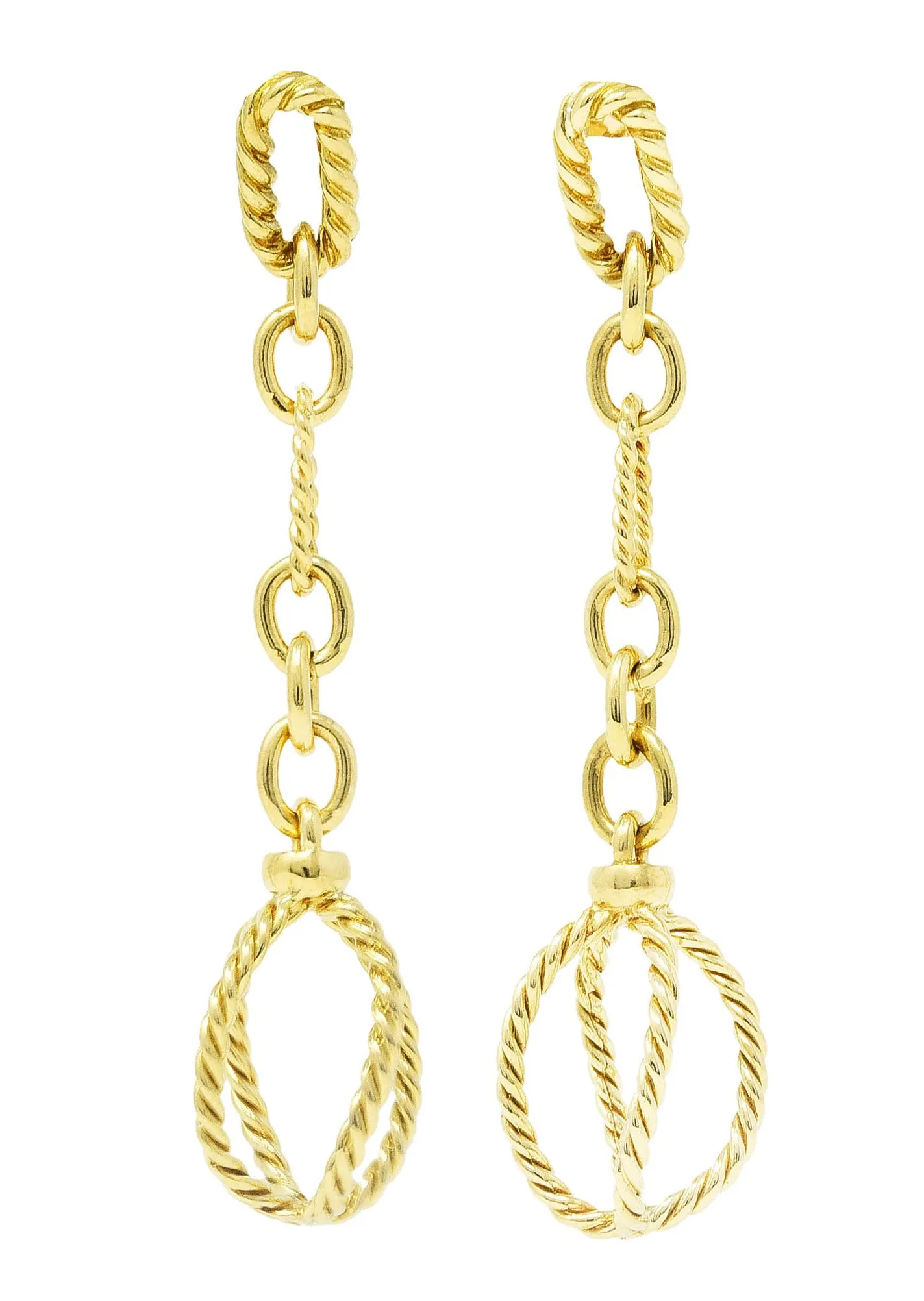 David Yurman 18 Karat Yellow Gold Twisted Cable Link Drop Earrings