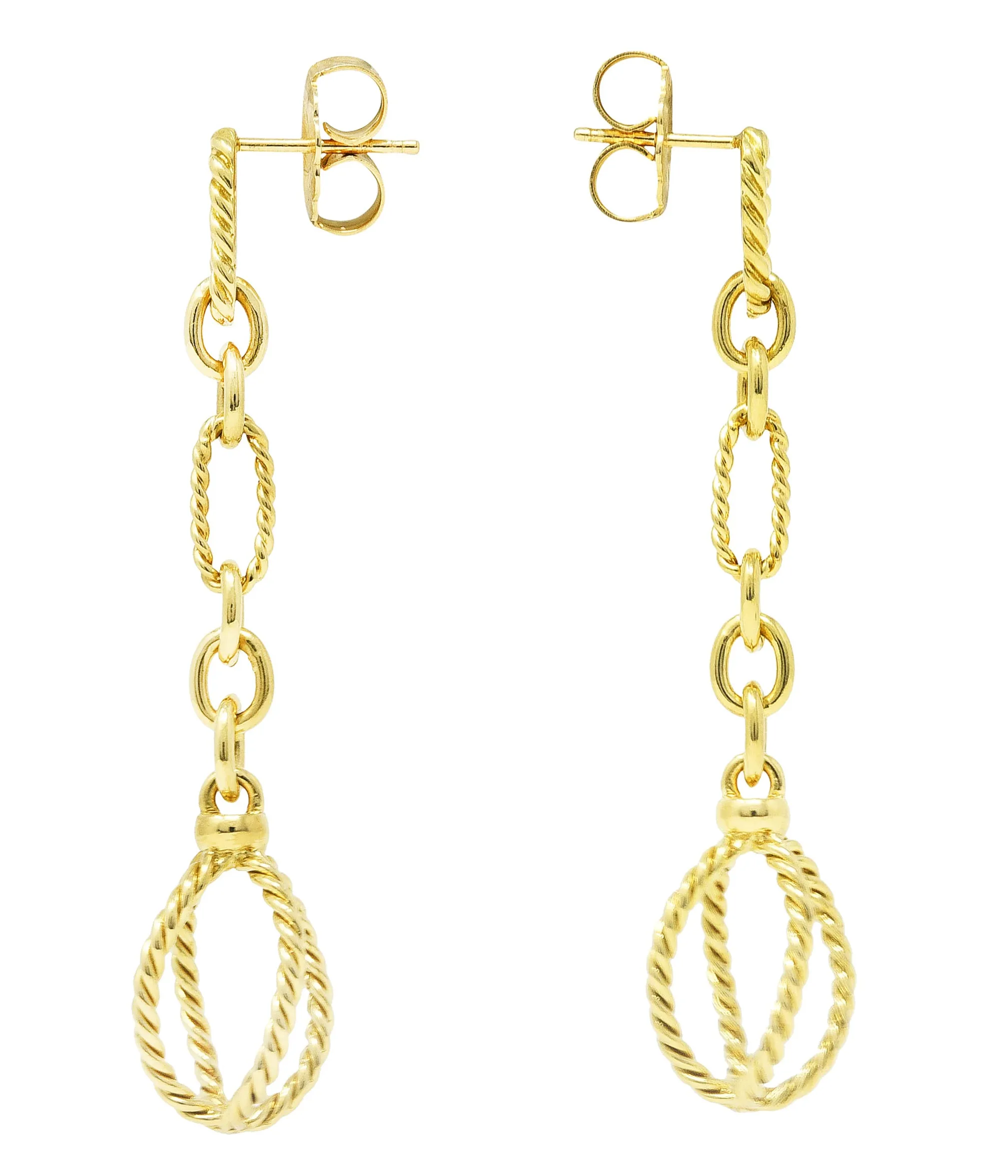 David Yurman 18 Karat Yellow Gold Twisted Cable Link Drop Earrings