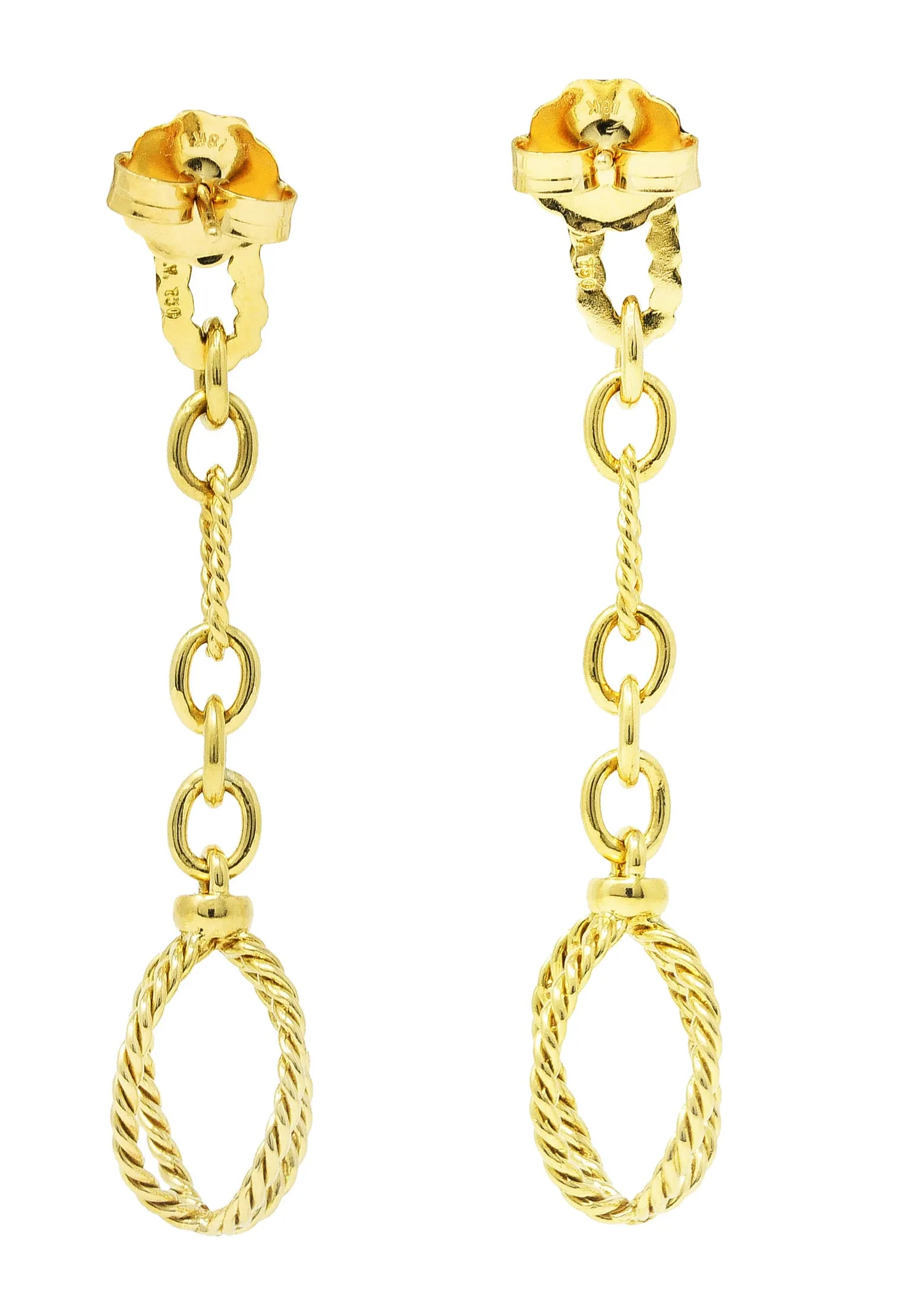 David Yurman 18 Karat Yellow Gold Twisted Cable Link Drop Earrings