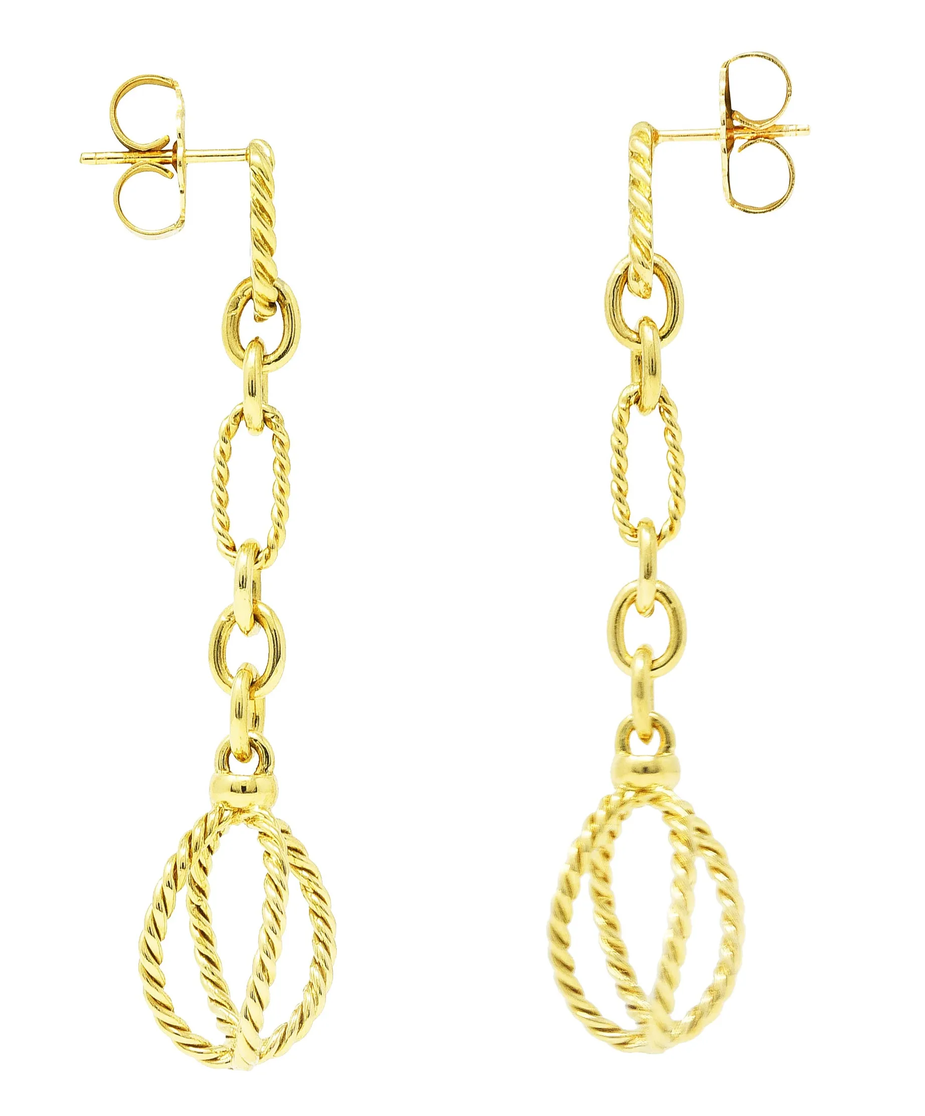 David Yurman 18 Karat Yellow Gold Twisted Cable Link Drop Earrings