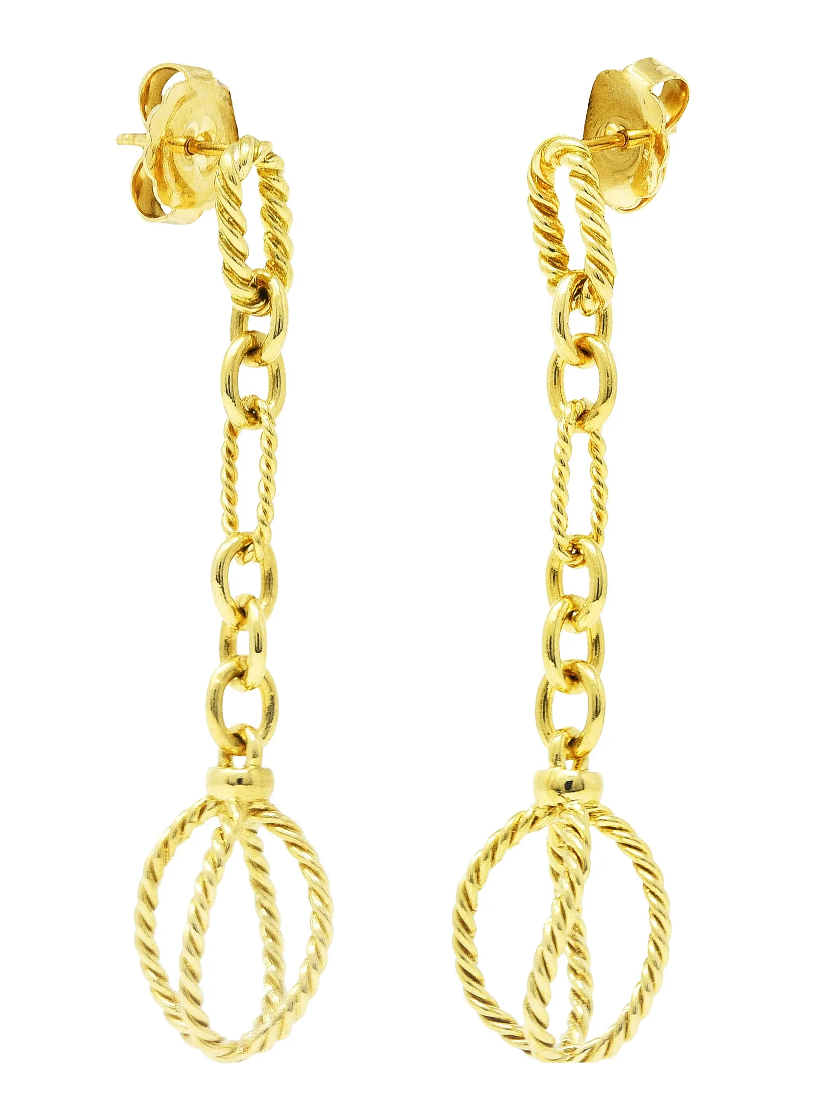 David Yurman 18 Karat Yellow Gold Twisted Cable Link Drop Earrings