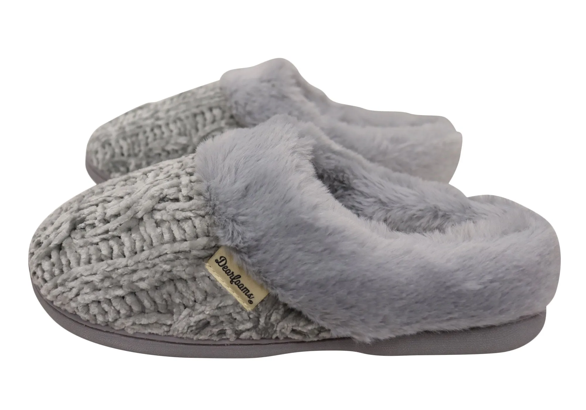 Dearfoams Womens Comfortable Claire Marled Chenille Knit Clog Slippers