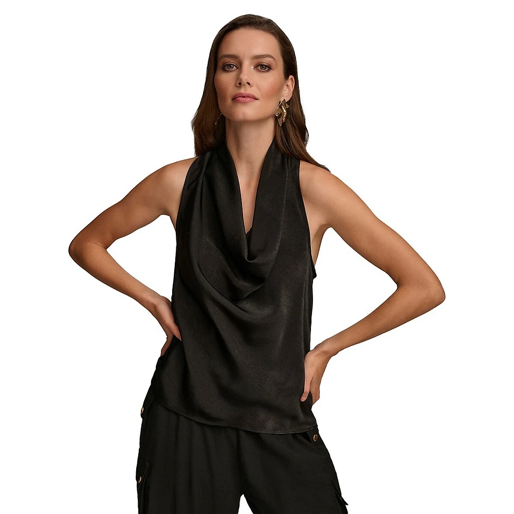 Donna Karan Sleeveless Cowlneck Satin Top