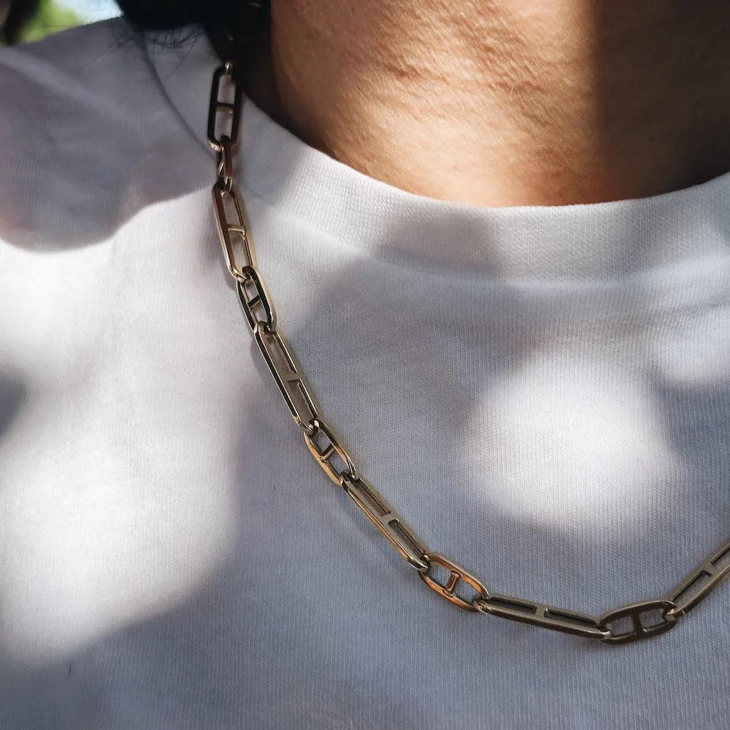 Dual Stirrup Chain Necklace with Tusk Clasp