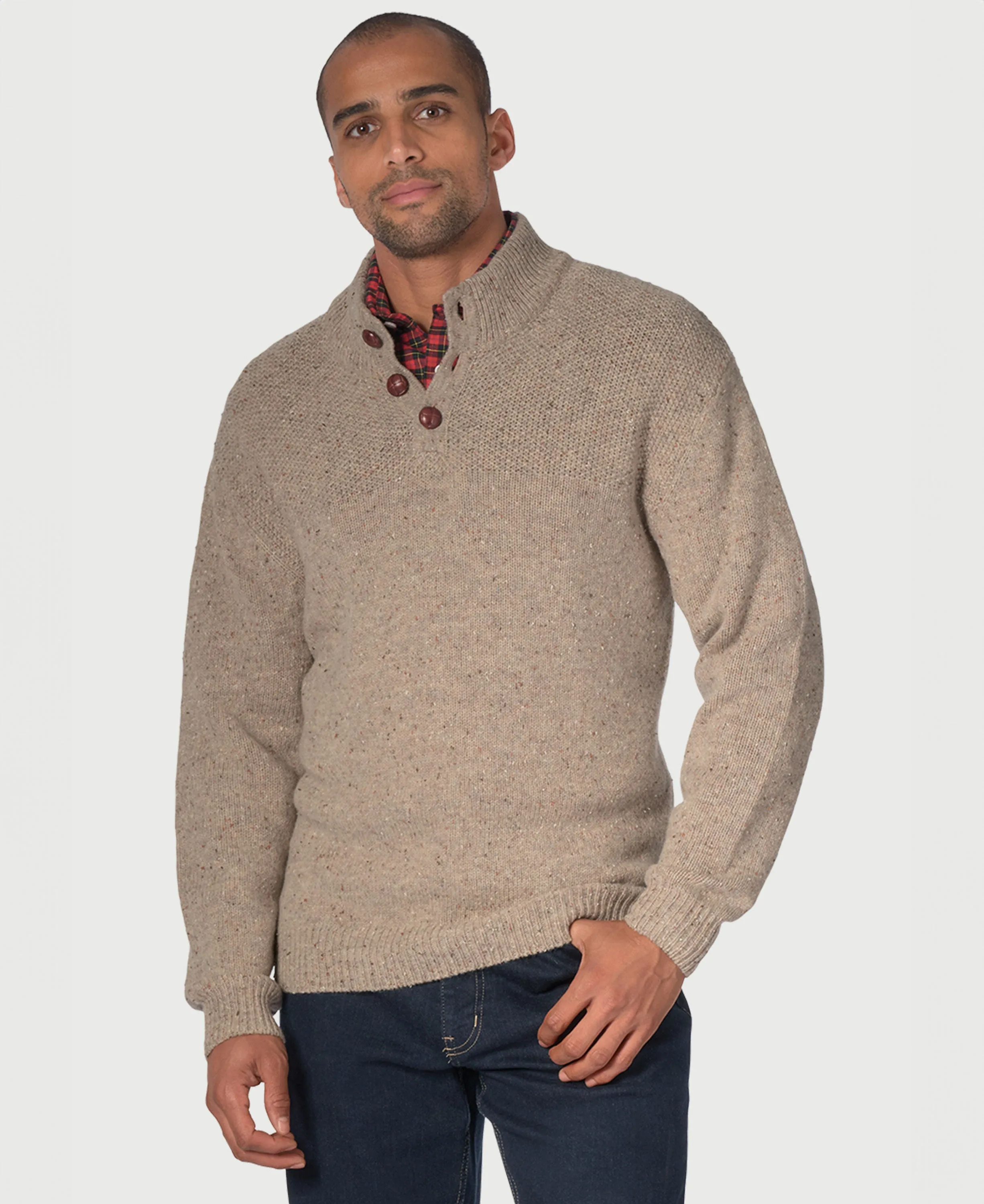 Eamont Button Neck Rice Knit Jumper                             Natural