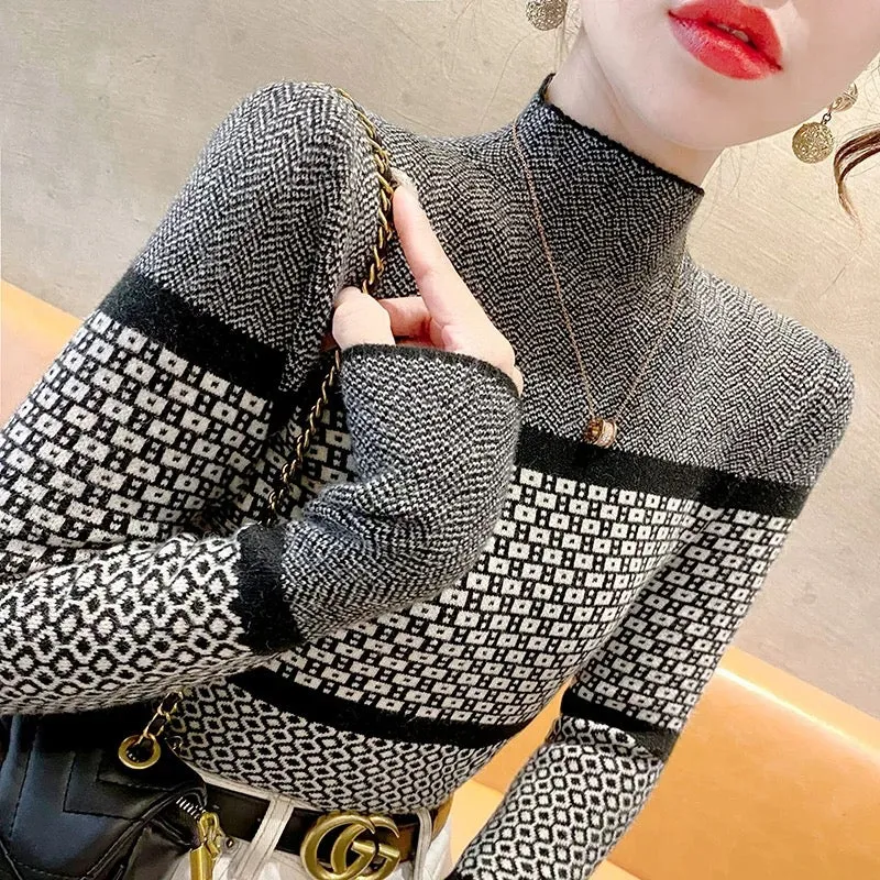 Early autumn new style 2023 hot style slimming half turtleneck sweater western style sweater with women's top bottoming shirt