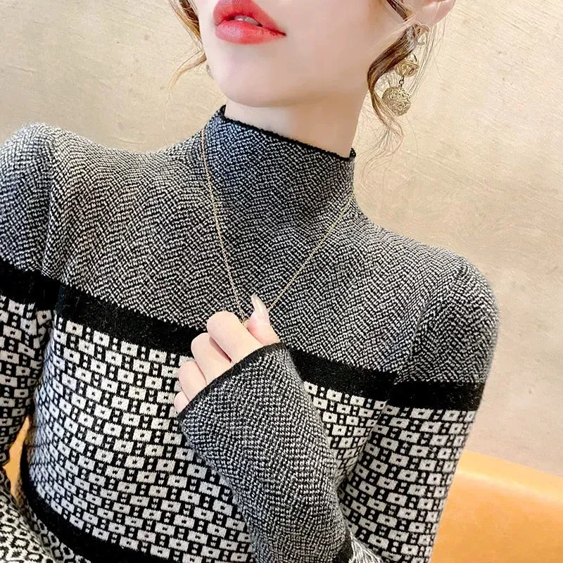 Early autumn new style 2023 hot style slimming half turtleneck sweater western style sweater with women's top bottoming shirt