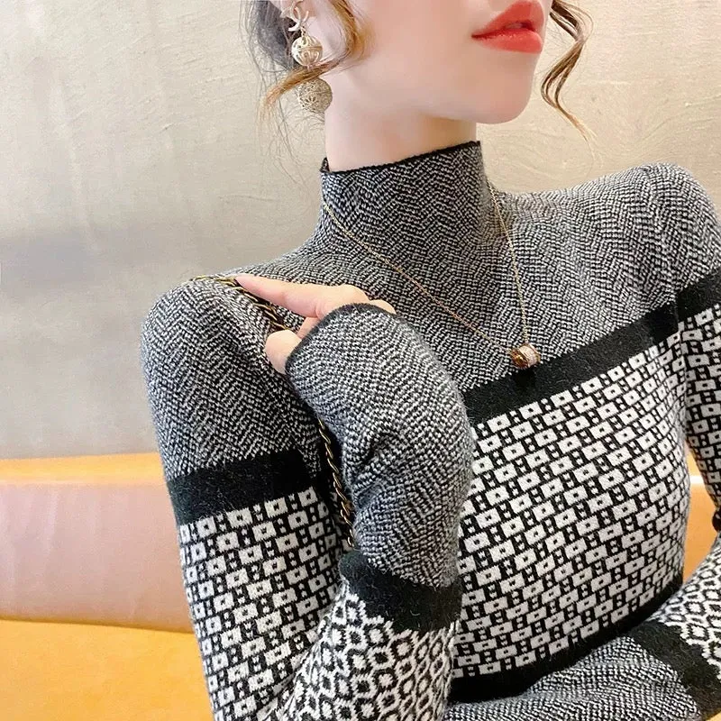 Early autumn new style 2023 hot style slimming half turtleneck sweater western style sweater with women's top bottoming shirt