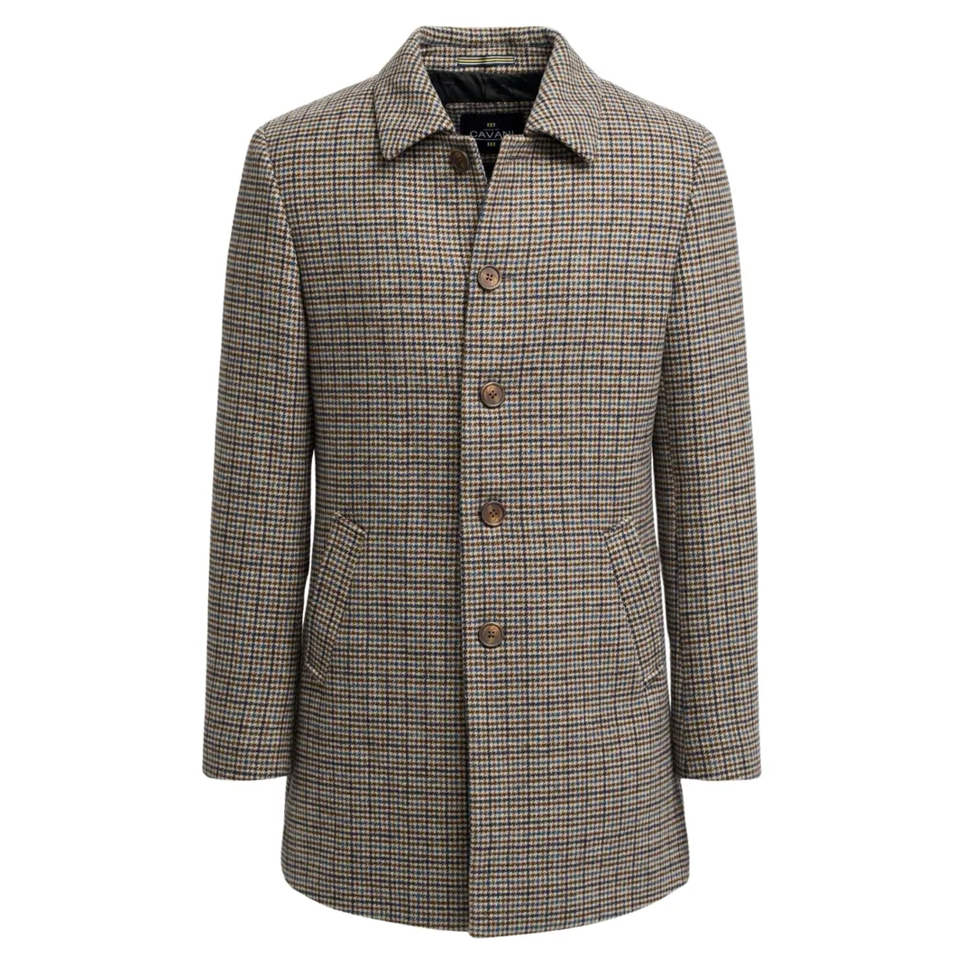 Eddie - Men's Tan Brown Wool Blend Tweed Overcoat