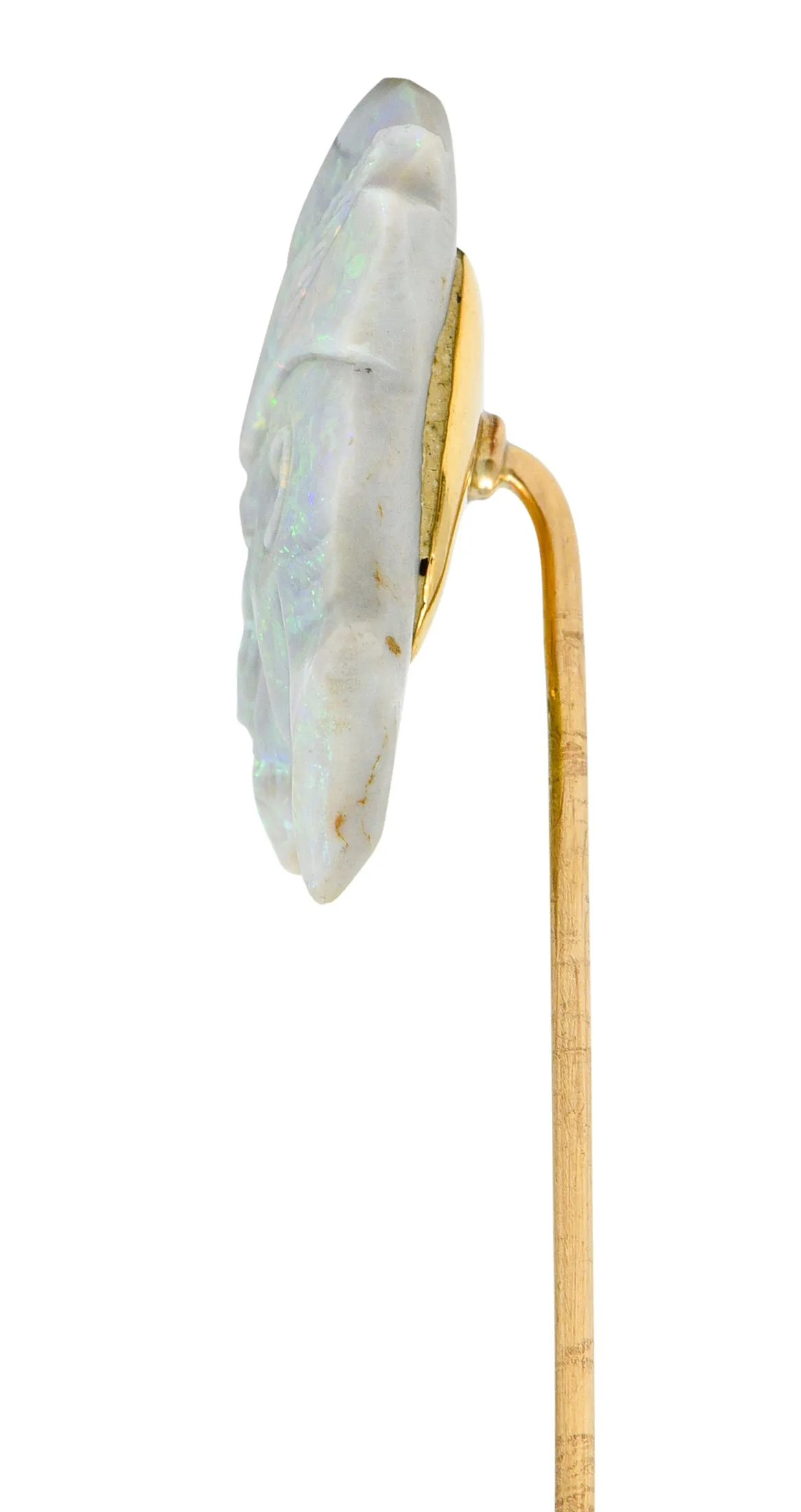 Edwardian Opal 14 Karat Gold Carved Cameo Derby Stickpin