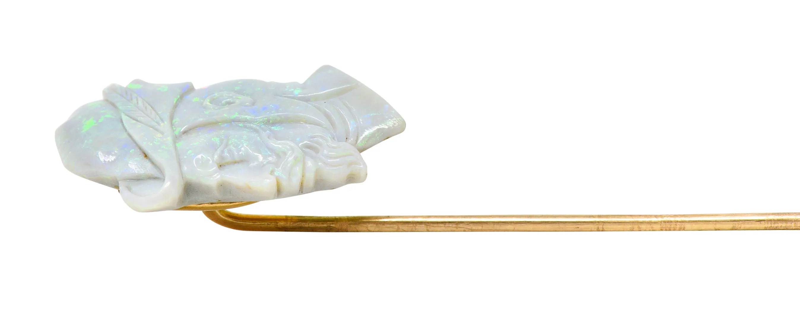 Edwardian Opal 14 Karat Gold Carved Cameo Derby Stickpin