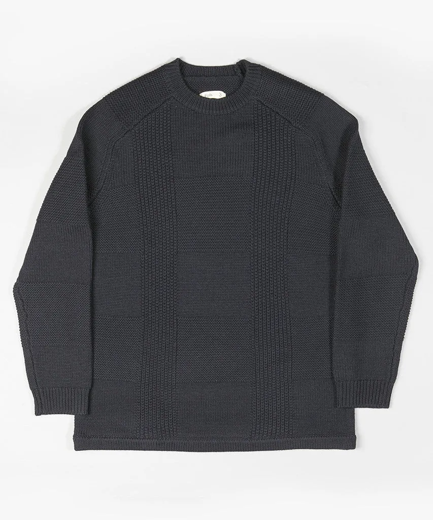 Folk Check Knit Jumper Navy