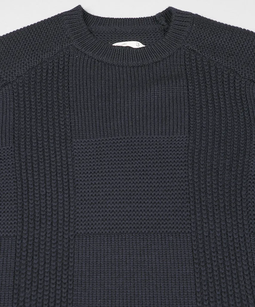 Folk Check Knit Jumper Navy