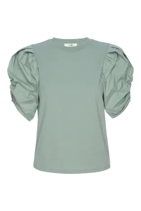 Frame Denim Pleated Puff Sleeve Tee in Sage