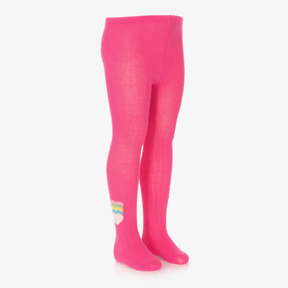 Girls Pink Ribbed Cotton Heart Tights