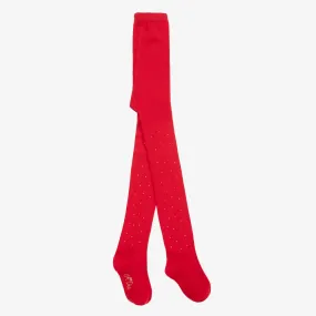 Girls Red Knit Diamanté Tights