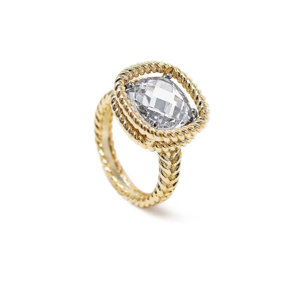 Gold T Square CZ Cable Ring