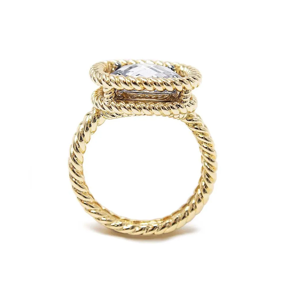 Gold T Square CZ Cable Ring