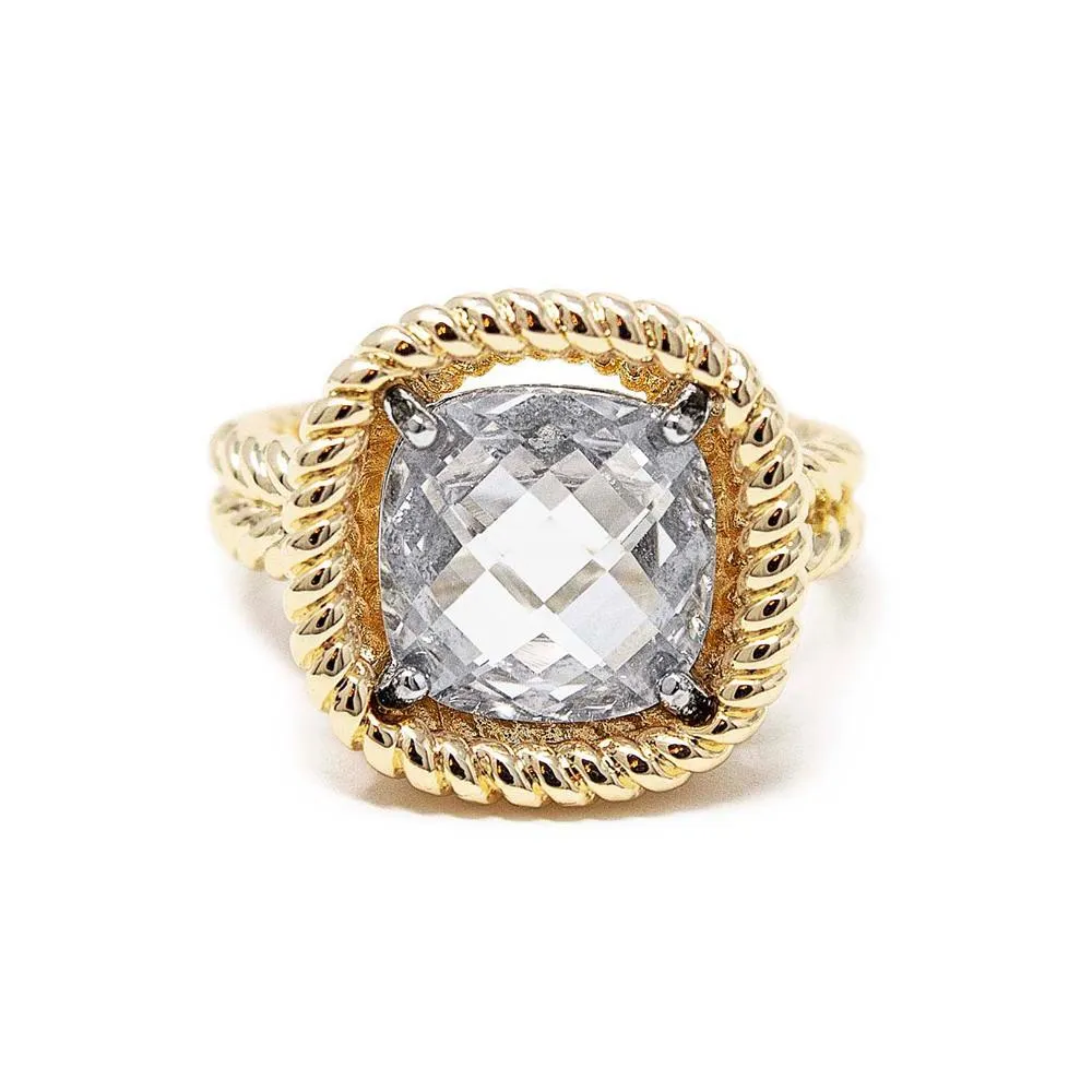 Gold T Square CZ Cable Ring