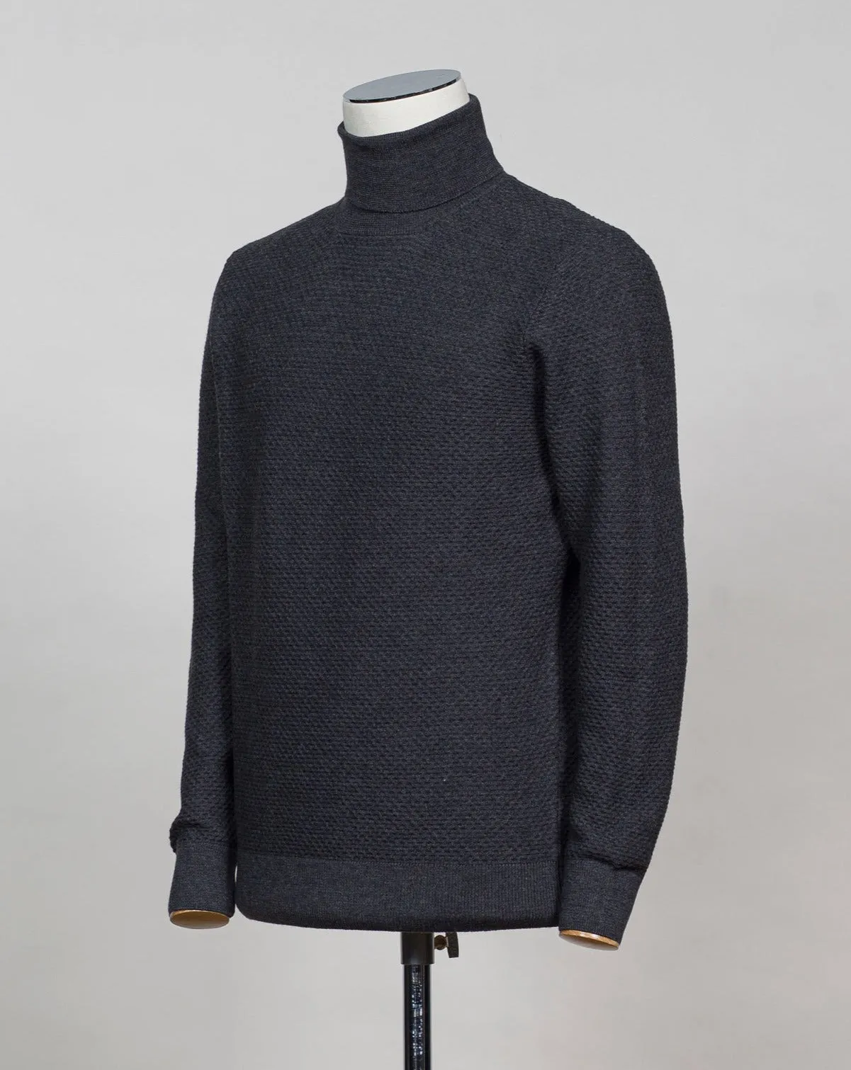 Gran Sasso Merino Honey Comb Roll Neck / Charcoal