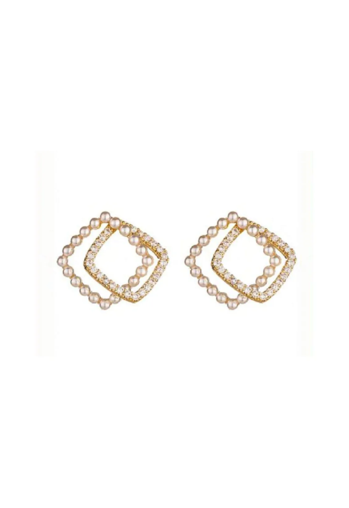 GREGORY LADNER CZ PEARL DOUBLE SQUARE EARRING - GOLD