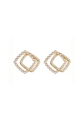 GREGORY LADNER CZ PEARL DOUBLE SQUARE EARRING - GOLD