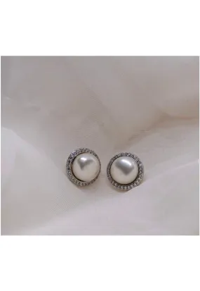 GREGORY LADNER PEARL STUD WITH CZ SURROUND