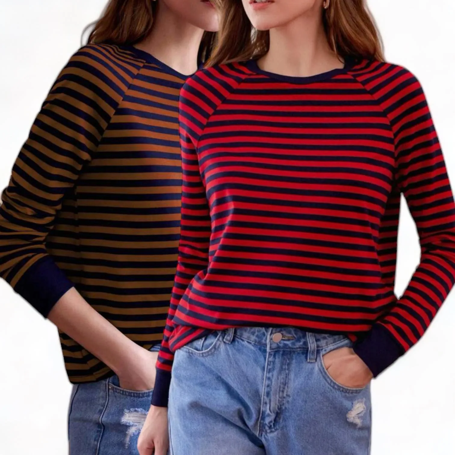 HAMPTONS Raglan Long Sleevs Stripes Knit Top