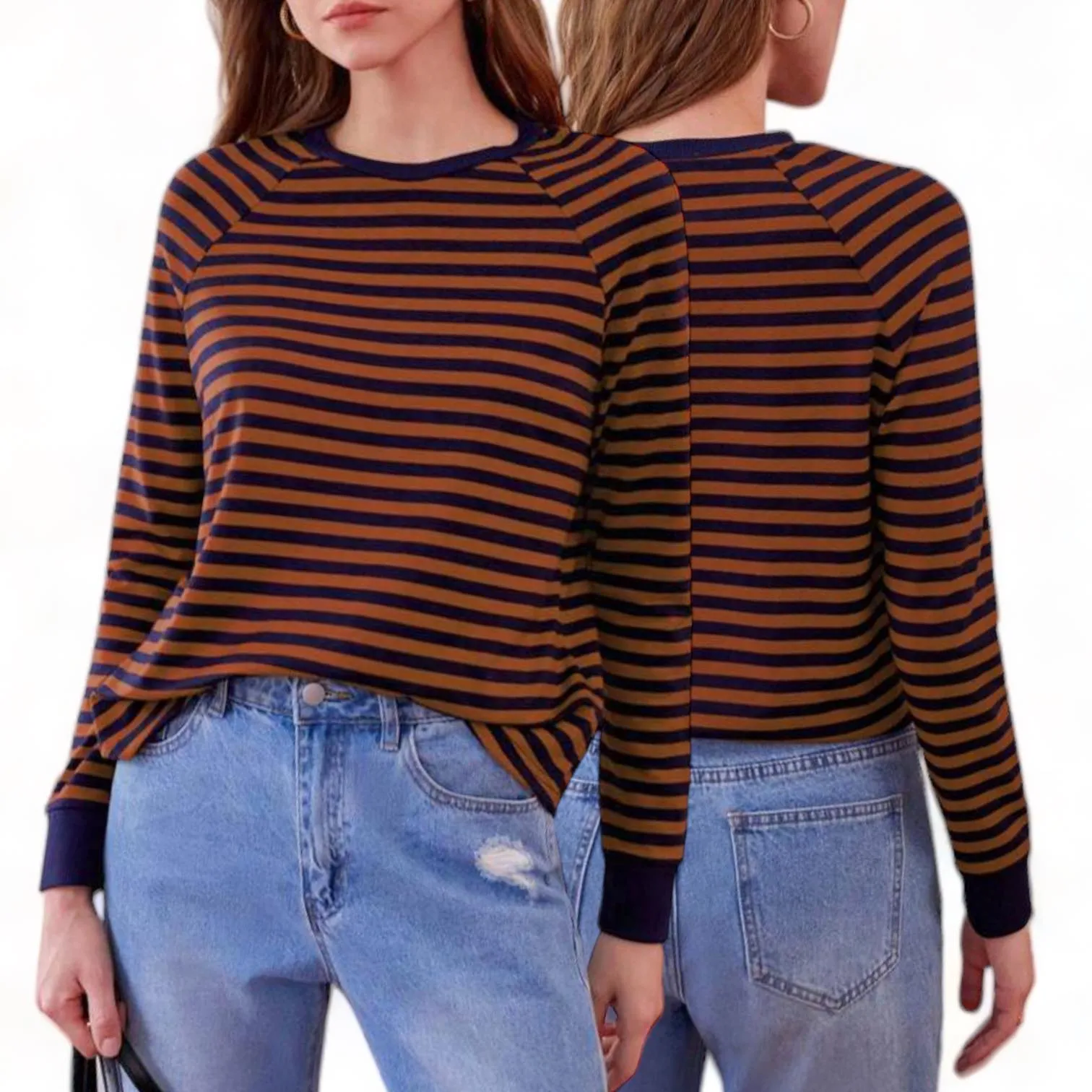 HAMPTONS Raglan Long Sleevs Stripes Knit Top