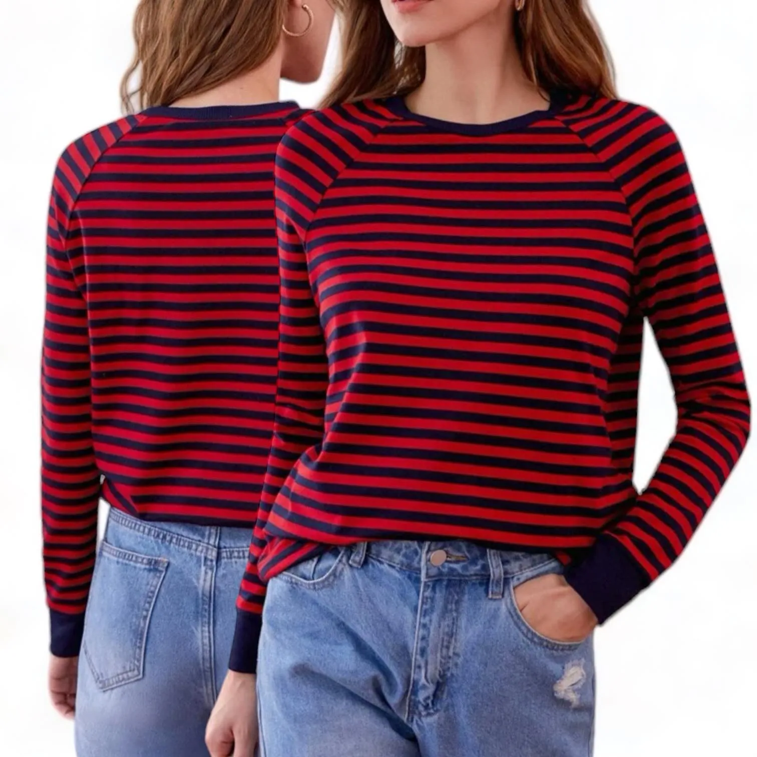 HAMPTONS Raglan Long Sleevs Stripes Knit Top