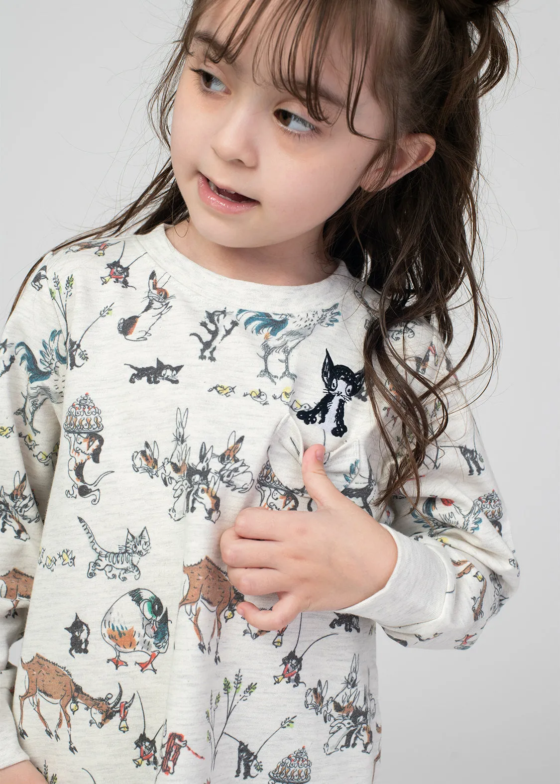 Hans Fischer Long Sleeve Sweat One-Piece (Hans Fischer_Animals Pattern) - kids